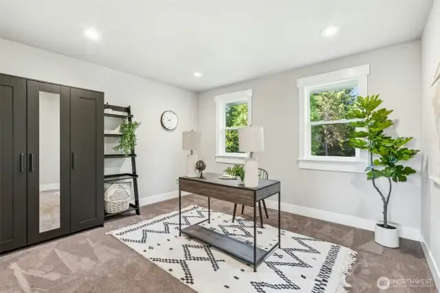 Bedroom currently staged as office