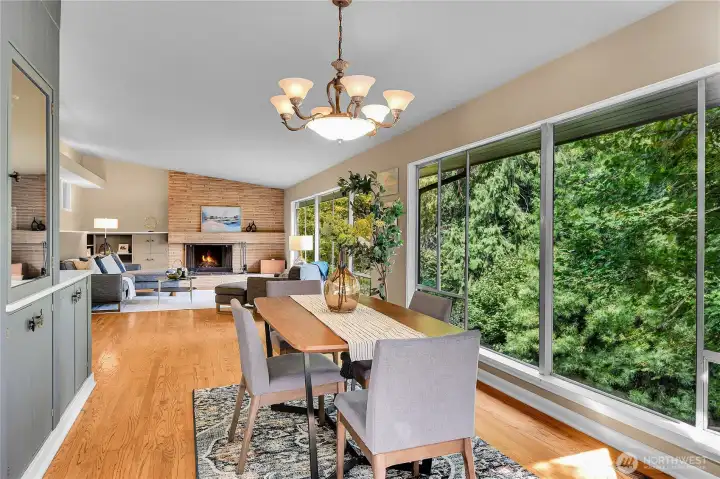 A beautiful outlook the full length of living and dining rooms.