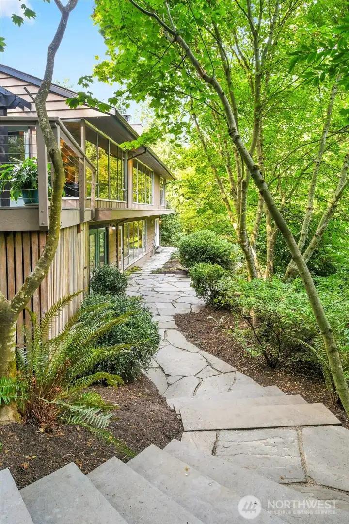 Bluestone walkway and another patio on lower level