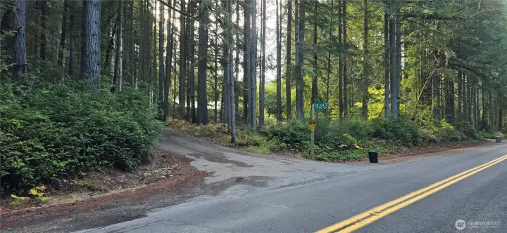 Southwest corner of the lot at the corner of SW 204th Street and Westside Hwy. The lot is 300 feet wide x 300 feet deep (perfect square that is 2.07 acres).  Gorgeous fully wooded lot that provides privacy and natural beauty.