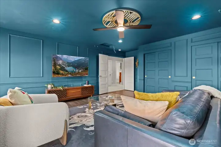 Media room can be used as a large 6th bedroom.