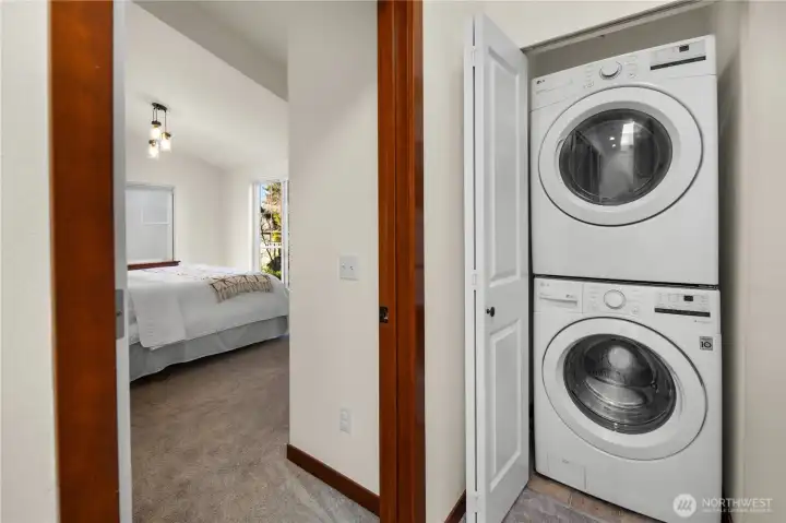 Washer/dryer conveniently located on second level