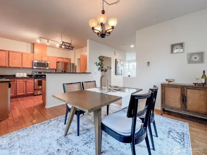 Dining space flows seamlessly to the kitchen