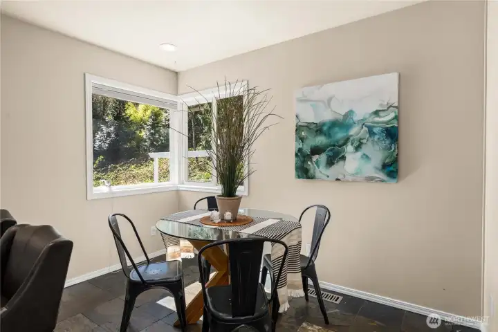 Sunlit eating nook off the kitchen.