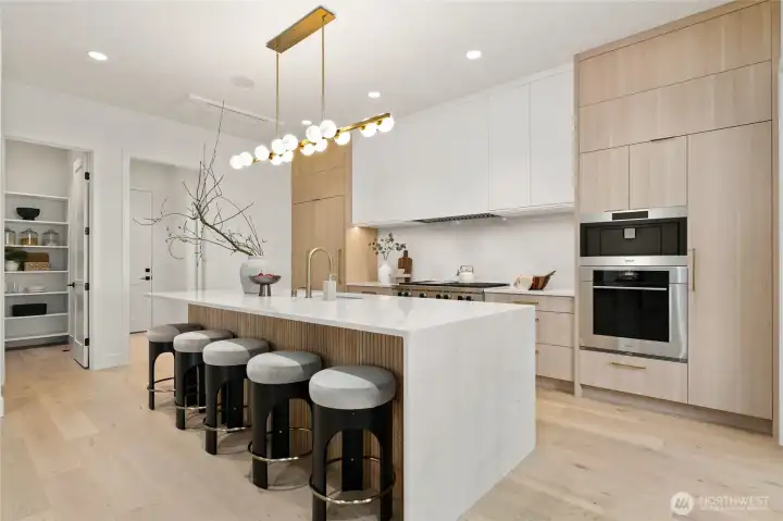 Open, Spacious Next Level Chef's Kitchen perfect for Entertaining with High-End Sub-Zero/Wolf Appliance Package Including 6 Burner with Skillet Range and Transitional Coffee System