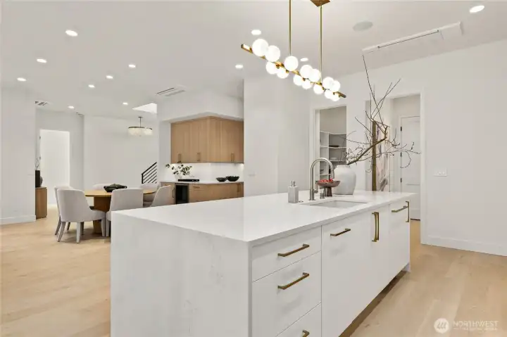 Large Custom Island with Waterfall Edge, Additional Counter/Cabinet Space