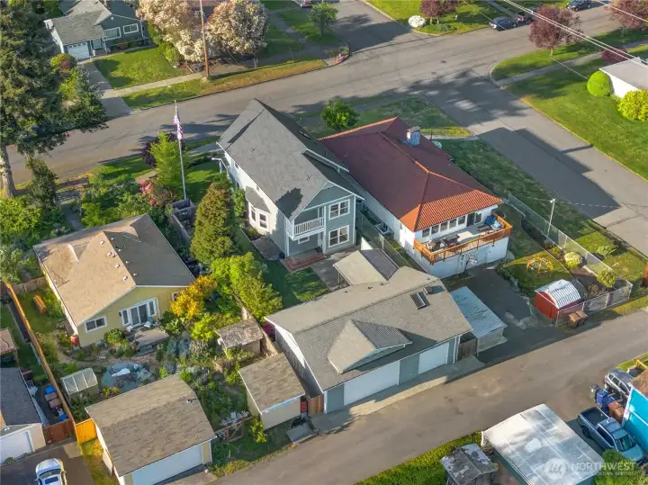 House. Shop. Backyard. Alley access. The full compound from above.