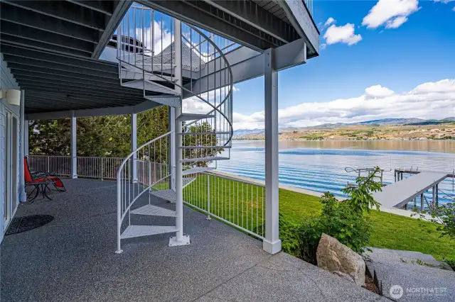 Aggregate patio at the waters edge