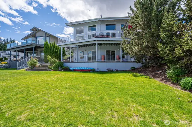 Lush lawn at the waters edge