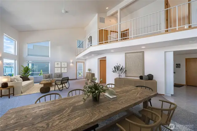 Spacious Sunlit living space with loft  Virtually staged