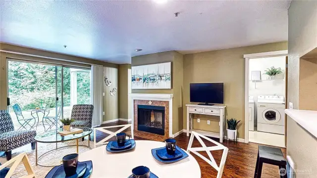Living room with slider to patio