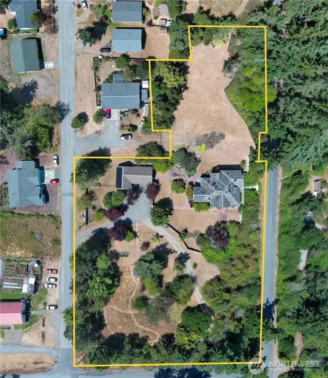 Approximate outline of the 2.42 acre property boundaries.