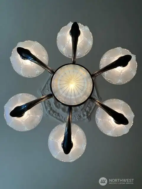 One of several unique chandeliers lighting the home.