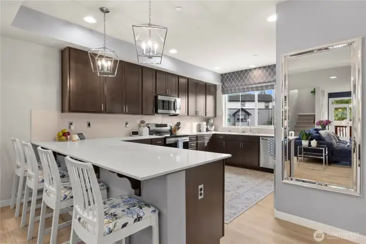 Kitchen with all stainless steel appliances