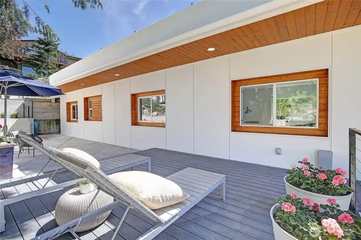 Side deck, supportive of hot tub with electrical ready