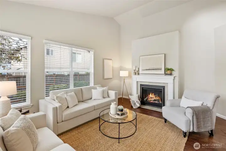 Gas fireplace for "cozy".