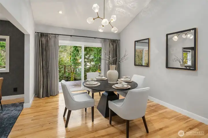 Dining area overlooks the backyard