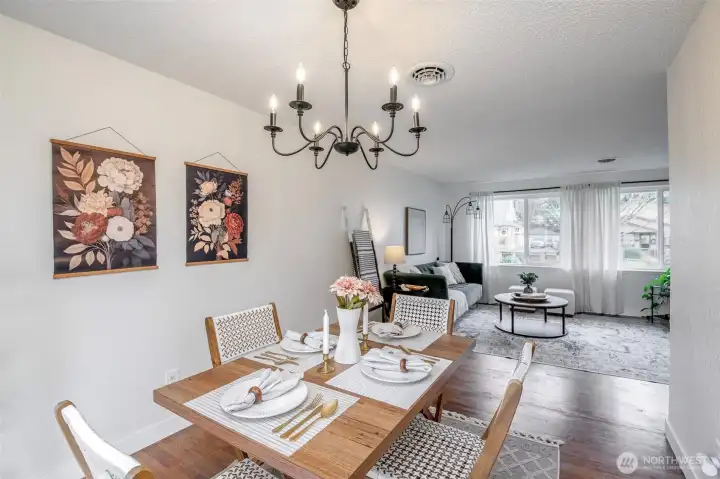 Timeless & classic updated lighting further defines the dining room.