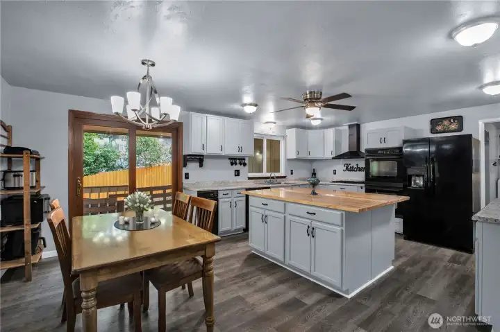 Remodeled kitchen with large island spacious dining area