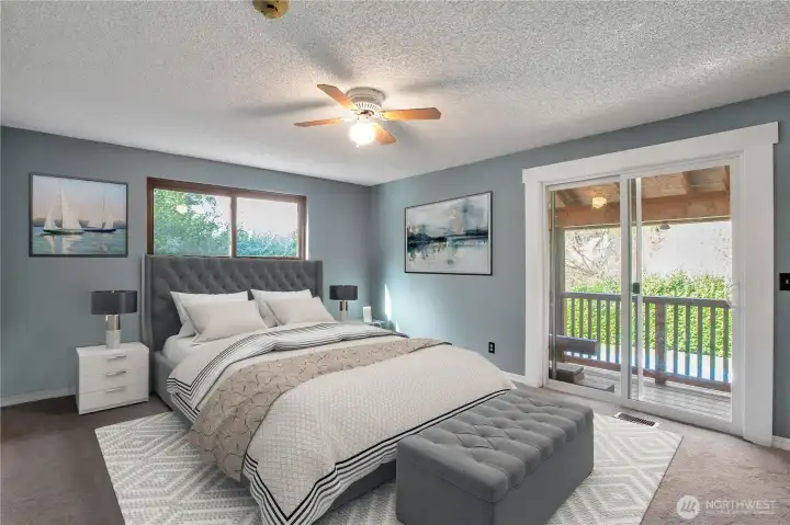 Primary bedroom on the main with deck access.