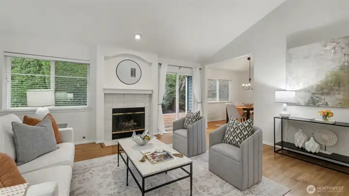 Living room looking through to the dining area.