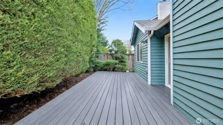 Digitally Stained deck.  Deck will be stained with a very similar color when weather permits or before closing.