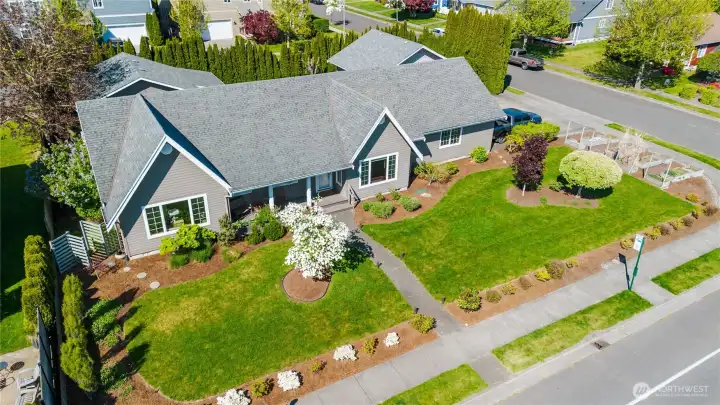Aerial view of home and front yard