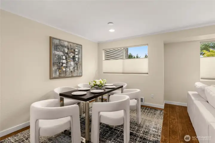 Open dining area flowing into the living room!