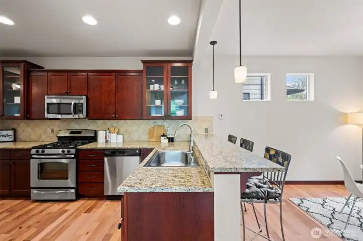 The breakfast bar is also a great spot for evening homework or a charcuterie night!