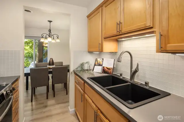 Granite composite sink, glass tile, and Kohler fixtures