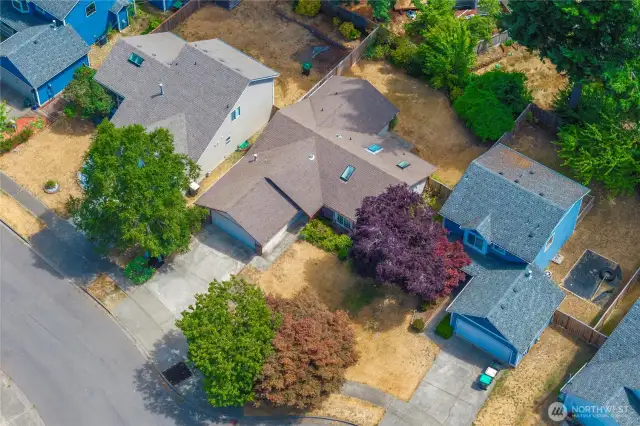Aerial view showing the mature landscaping, great for adding some shade on those hot summer days.