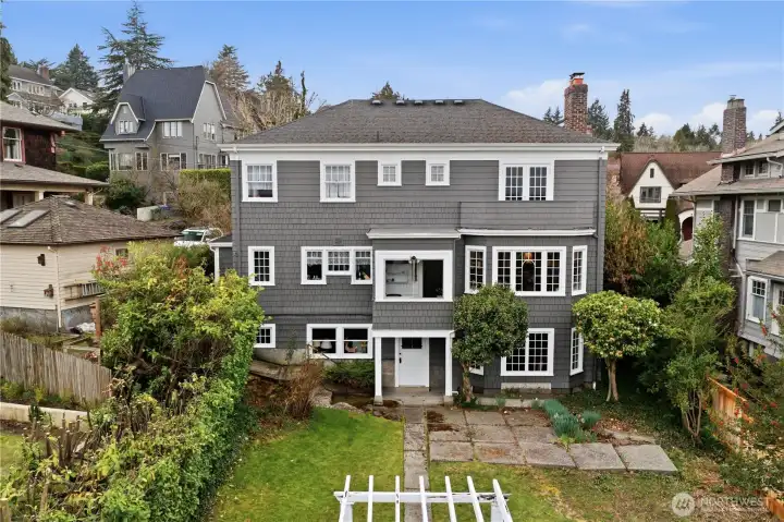 Home looks east to Lake Washington and Cascade Mt. range.