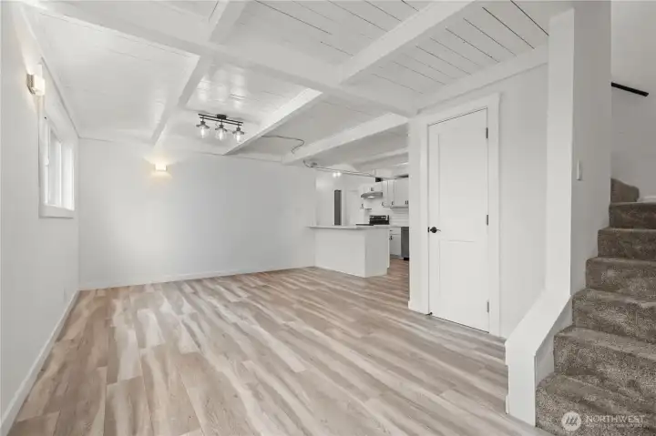 Create this space into a dining area and seating area perfect for entertaining.