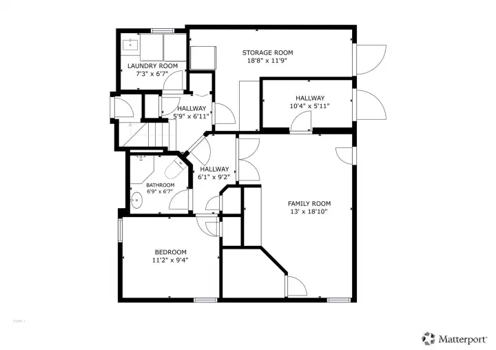 Basement: Storage and  10'4x 5"11 hallway is the entry to airbnb and was garage.  Could be converted back fairly easily.