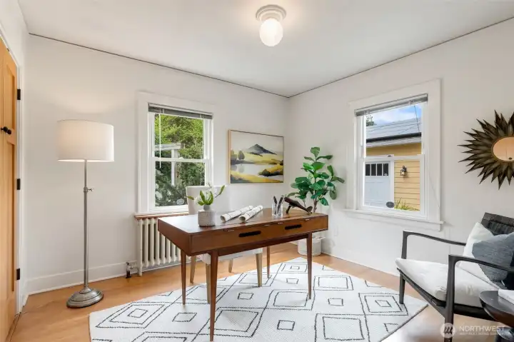 Main floor room with large, double built in closet systems