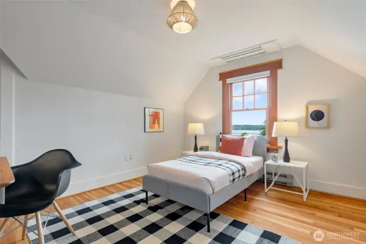 Sweet third upstairs bedroom that also boasts views of the lake and Mt. Rainier