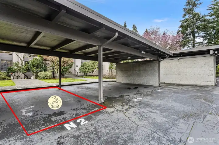 TWO deeded parking spots. The first is covered.