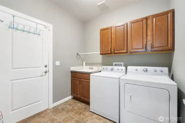 Laundry room washer and dryer convey.