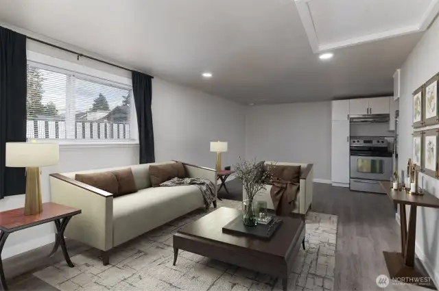 Virtually staged ADU open living area