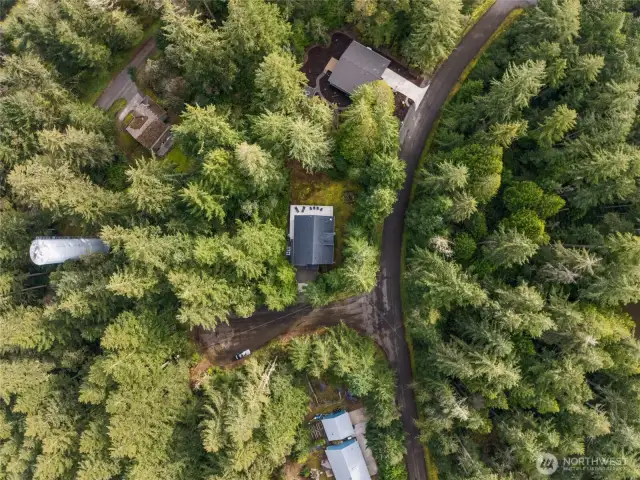 Arial view of the culdesac and double lot