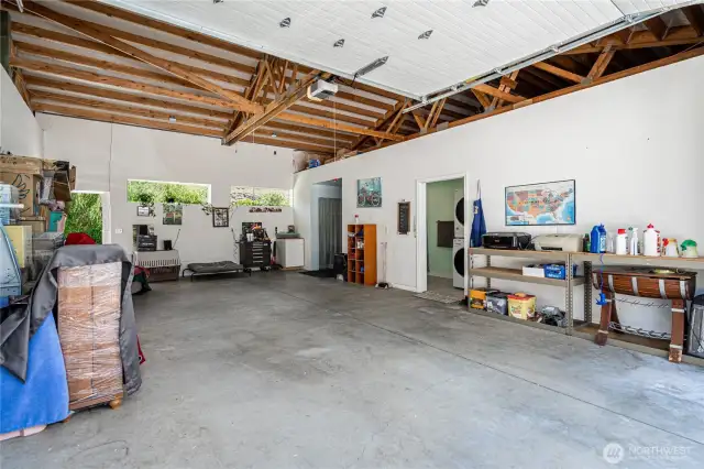 Oversized garage for RV or boat storage with utility room and 3/4 bath