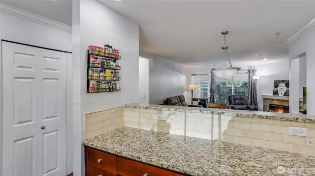 There is plenty of storage and counter space.  You are never separated from family and guests.