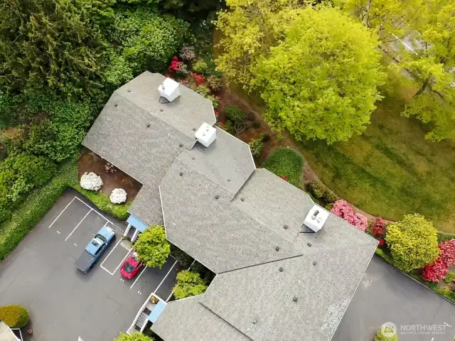 Ariel view of parking