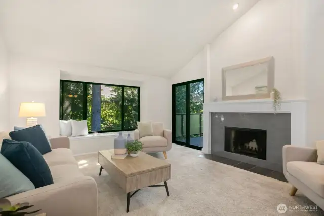 Look at these large windows with an inviting window seat!