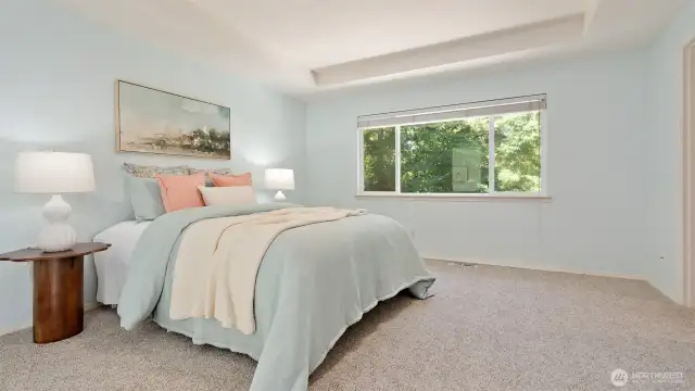 The spacious primary suite was painted 'Seafoam', such a pleasing shade!