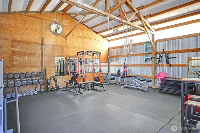 The fully enclosed space is 576SF and makes for a perfect gym or a great shop space!