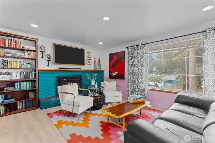 Enjoy this cozy living room with fireplace.