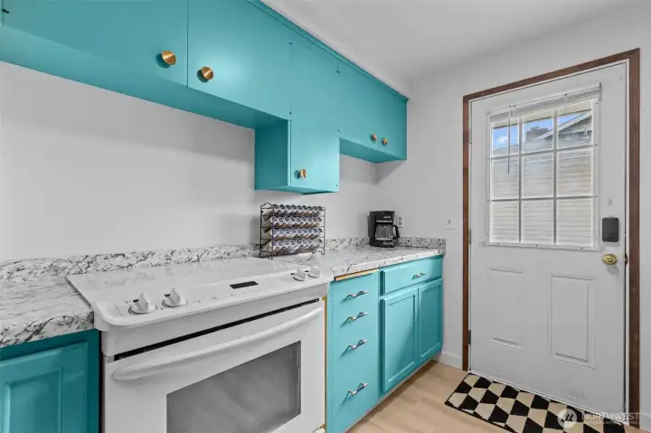 Fun and inviting galley kitchen!