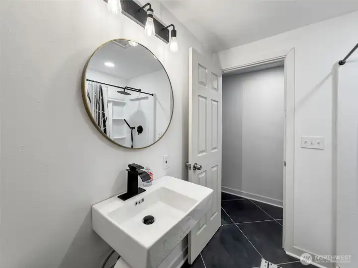 Remodeled 3/4 bathroom in the finished basement.