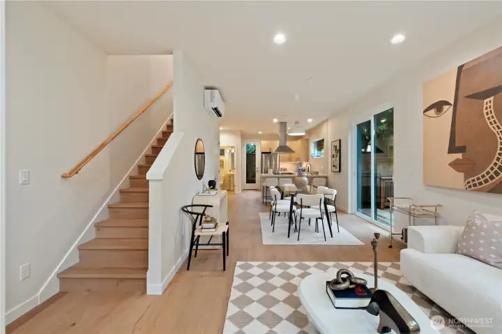 Engineered hardwoods throughout the home.